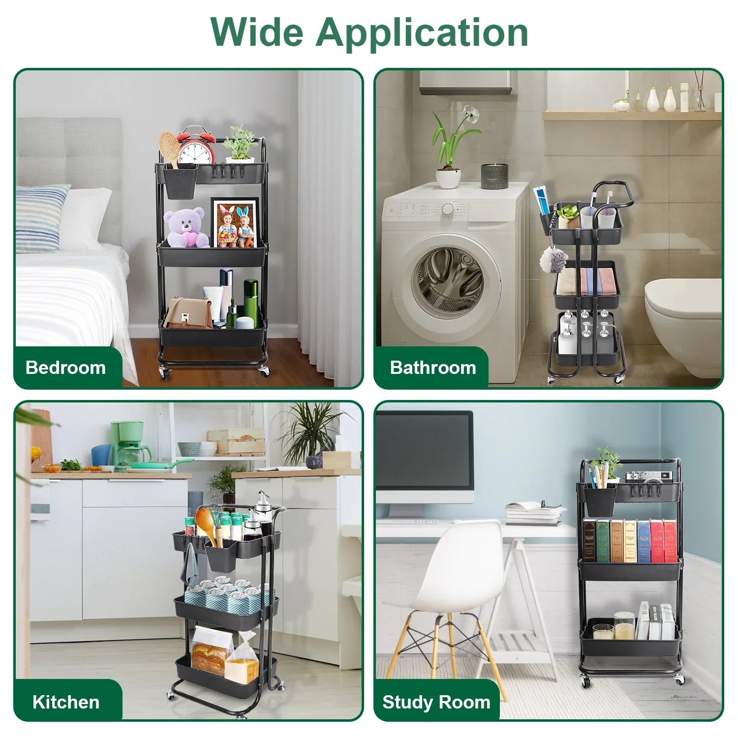 3-Tier Rolling Storage Cart – Mesh Baskets & Lockable Wheels-SROYAS 