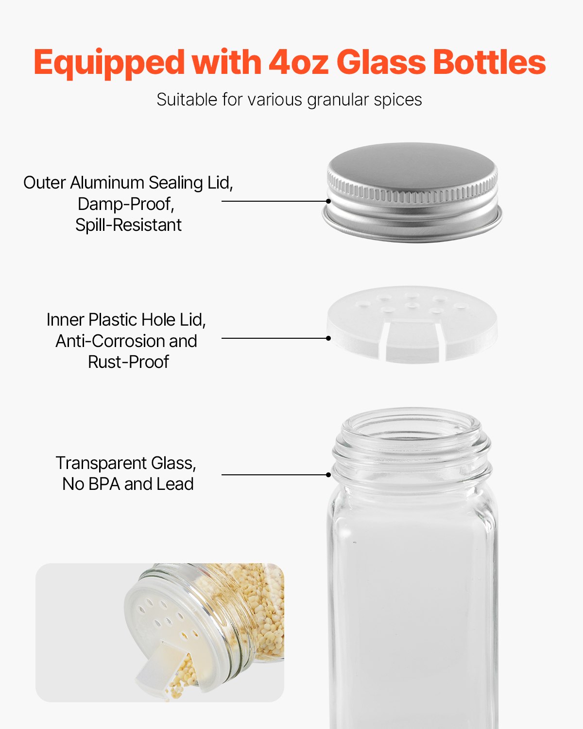 4-Tier Spice Rack Organizer with 36 Glass Jars – Countertop or Wall Mount-SROYAS 