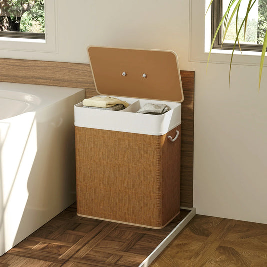 Double Bamboo Laundry Hamper – 26.4 Gal with Lid & Liner-SROYAS 
