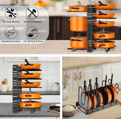 8-Tier Adjustable Pot & Pan Organizer with Dish Drying Rack-SROYAS 