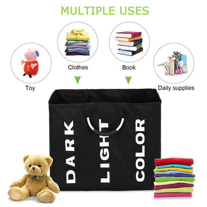 3-Section Foldable Laundry Bag | Oxford Fabric Clothes Sorter with Alloy Handle for laundry room organization and clothes storage - SROYAS