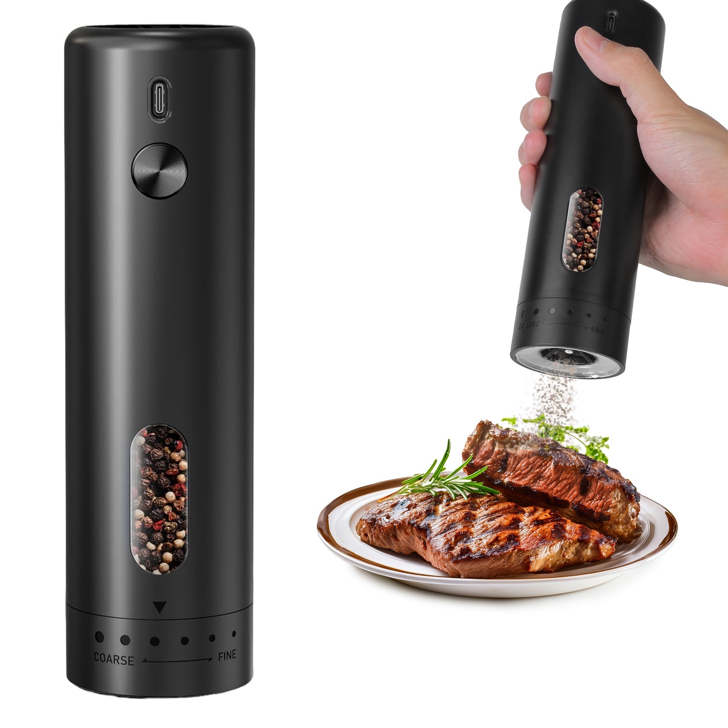 USB Electric Pepper Grinder with LED Light - 6 Levels