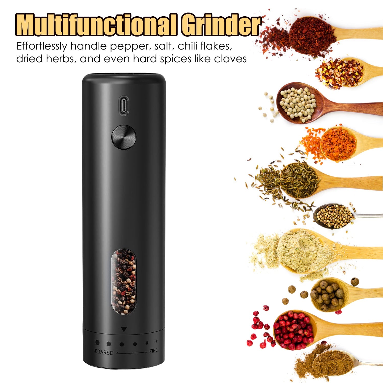 USB Electric Pepper Grinder with LED Light - 6 Levels