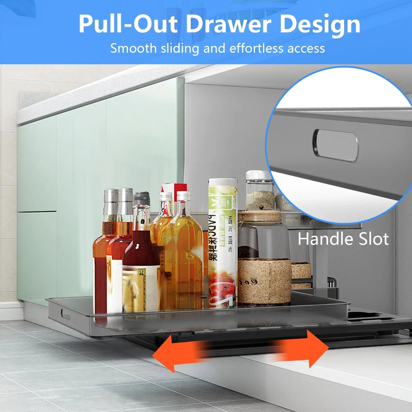 2-Tier Under Sink Pull-Out Organizer with Sliding Drawer-SROYAS 