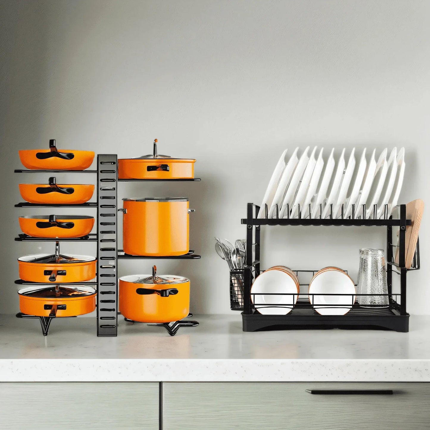 8-Tier Adjustable Pot & Pan Organizer with Dish Drying Rack-SROYAS 