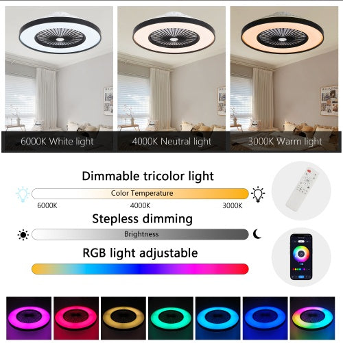 23-Inch Smart Ceiling Fan with RGB Light & Remote Control-SROYAS 