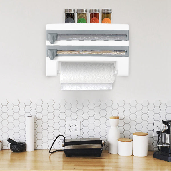 Wall-Mount Kitchen Roll Dispenser with Cutter – Paper Towel, Foil & Cling Film Organizer-SROYAS 