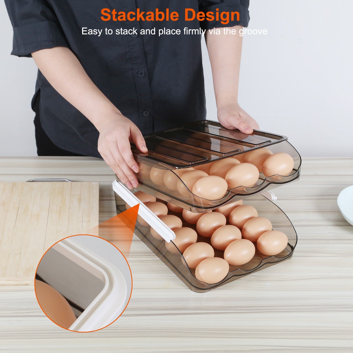 Double-Layer Egg Holder with Auto-Roll & Lid – Stores 36 Eggs-SROYAS 
