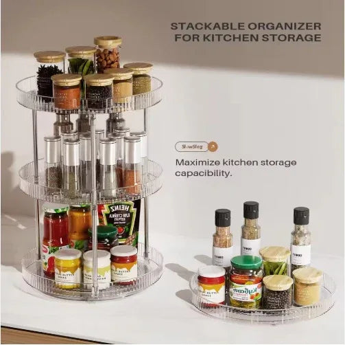 2-Pack 2-Tier Rotating Spice Rack Lazy Susan | 360° Spinning Kitchen Counter Organizer-SROYAS 
