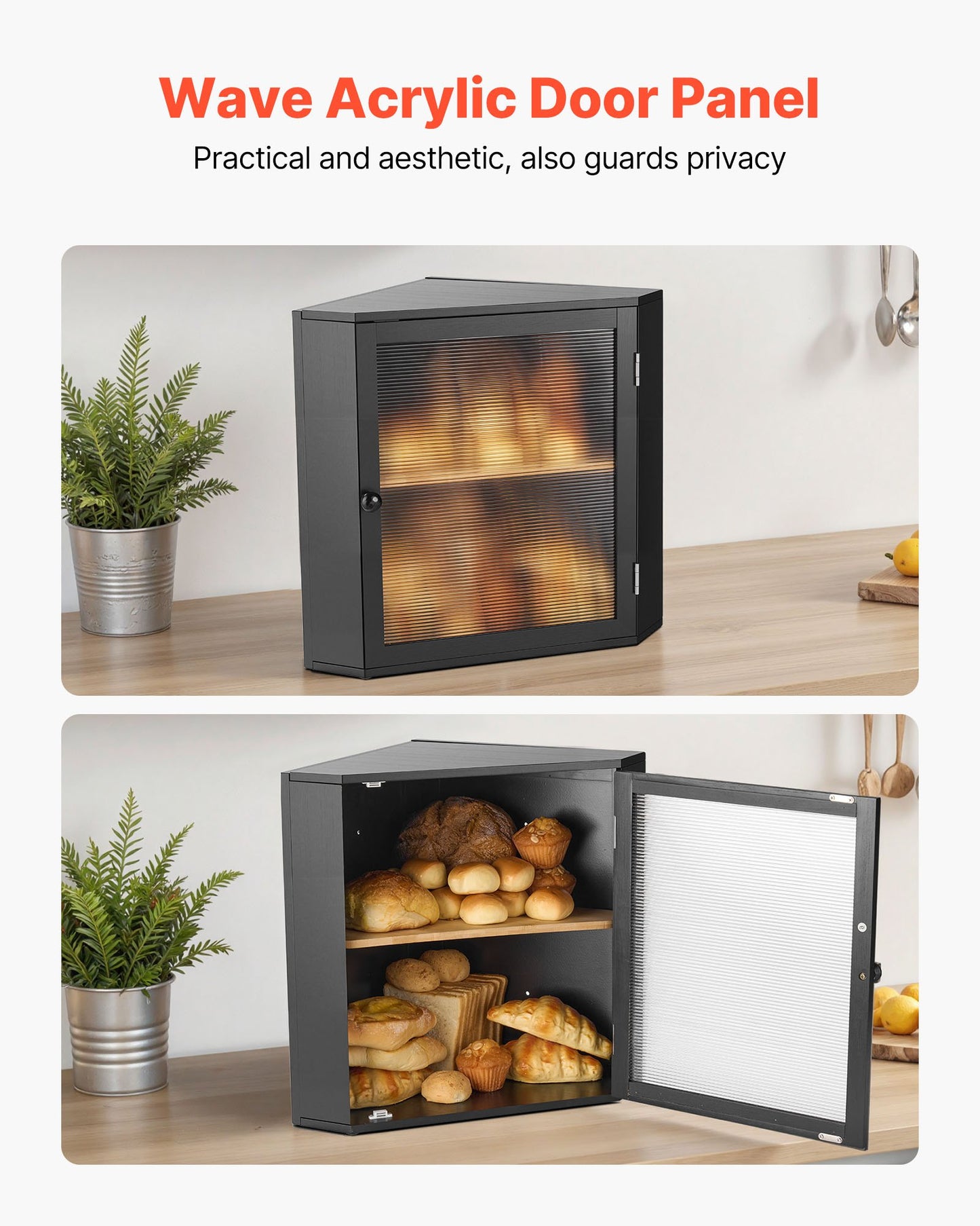 Corner Bread Box for Kitchen Counter – Double Layer Bamboo Storage with Adjustable Divider-SROYAS 