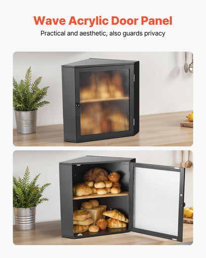 Corner Bread Box for Kitchen Counter – Double Layer Bamboo Storage with Adjustable Divider-SROYAS 