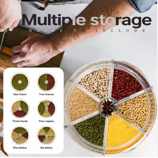 6-in-1 Rotating Grain Storage Dispenser – 360° Rice & Cereal Organizer with Anti-Spill Design-SROYAS 