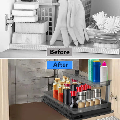 2-Tier Under Sink Pull-Out Organizer with Sliding Drawer-SROYAS 