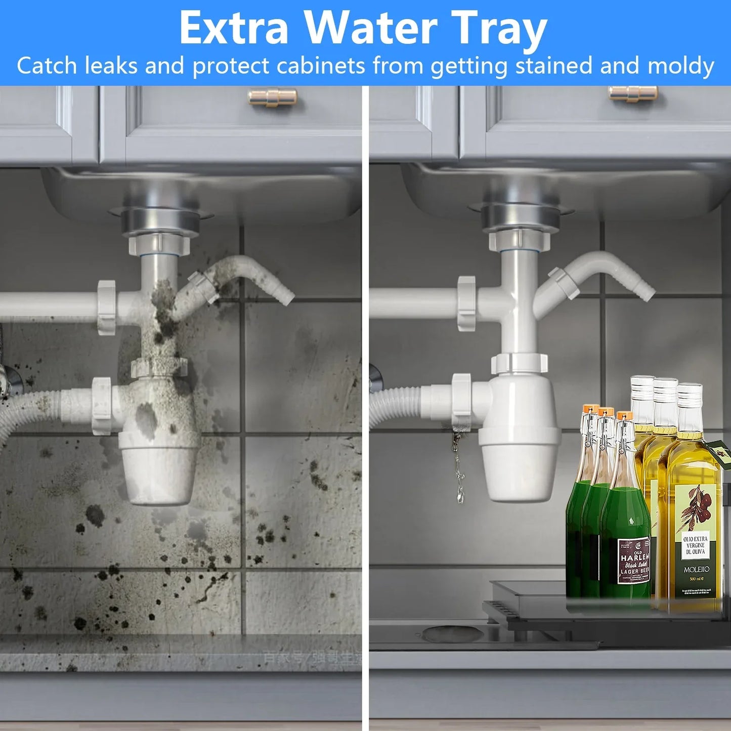 2-Tier Under Sink Pull-Out Organizer with Sliding Drawer-SROYAS 