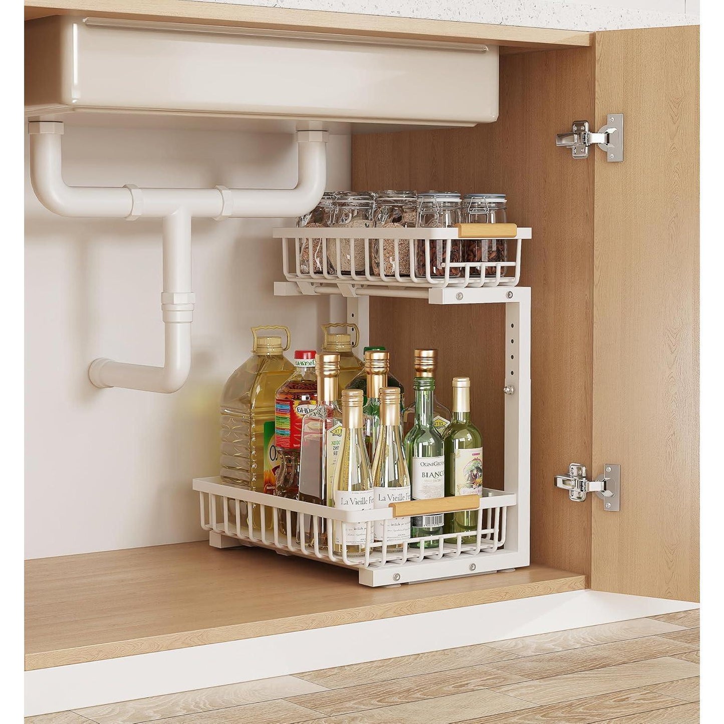 Under Sink Pull-Out Organizer – L-Shaped, 5-Level Adjustable Height-SROYAS 