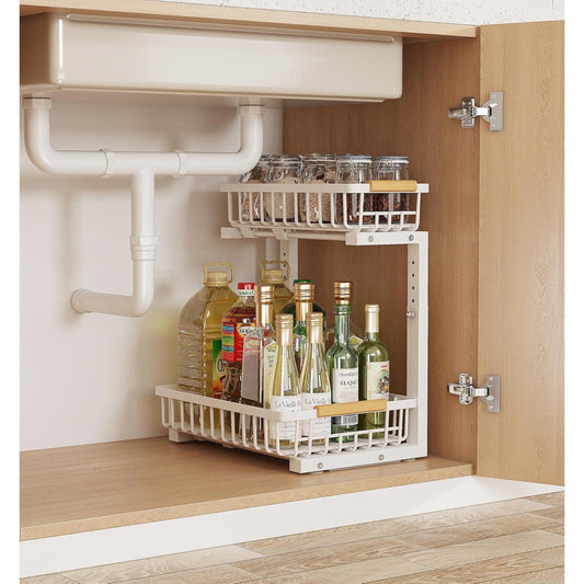 Under Sink Pull-Out Organizer – L-Shaped, 5-Level Adjustable Height-SROYAS 