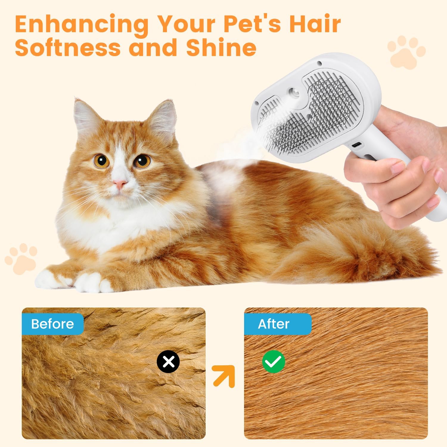 3-in-1 Steam Pet Grooming Tool: Spray Brush & Comb-SROYAS 