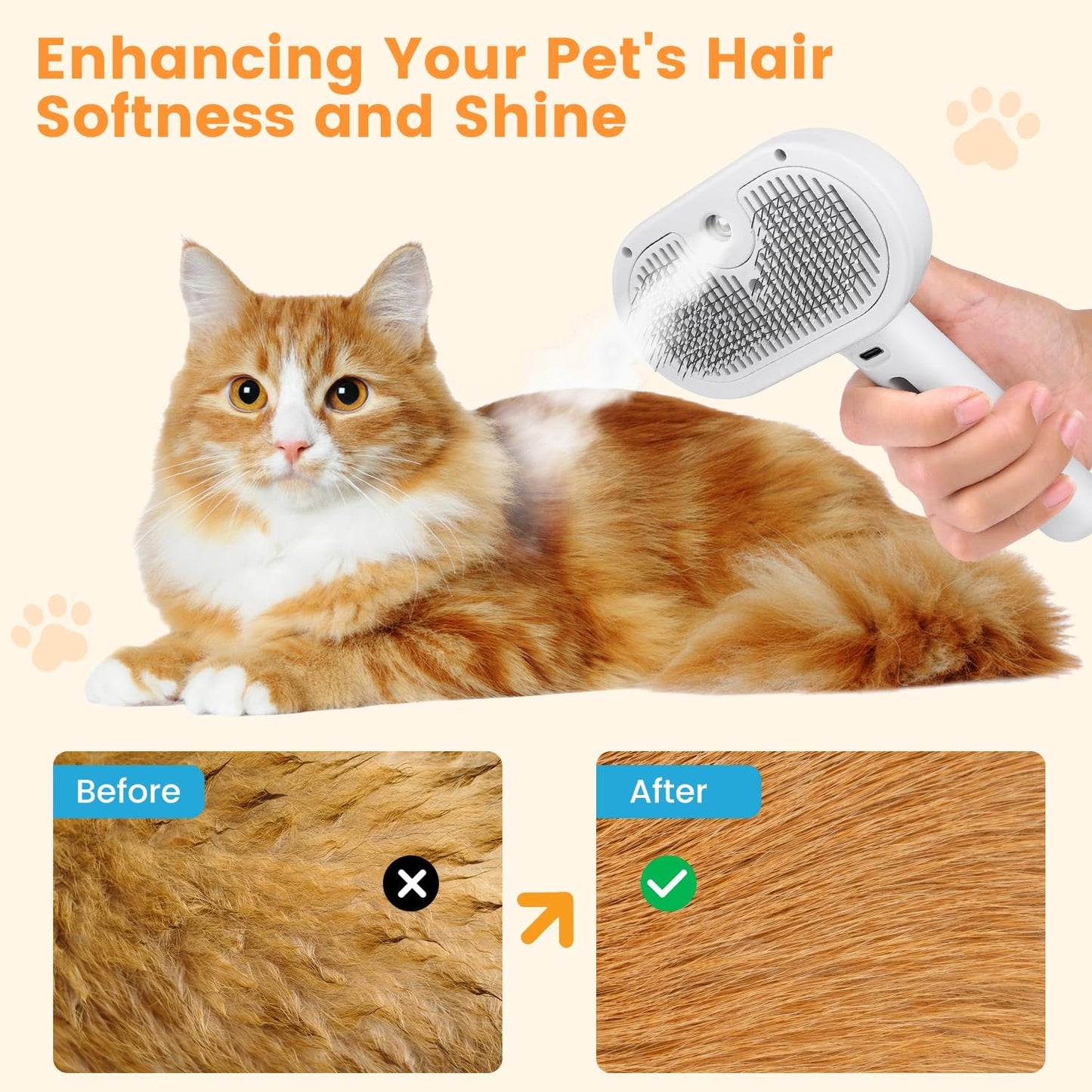 3-in-1 Steam Pet Grooming Tool: Spray Brush & Comb-SROYAS 