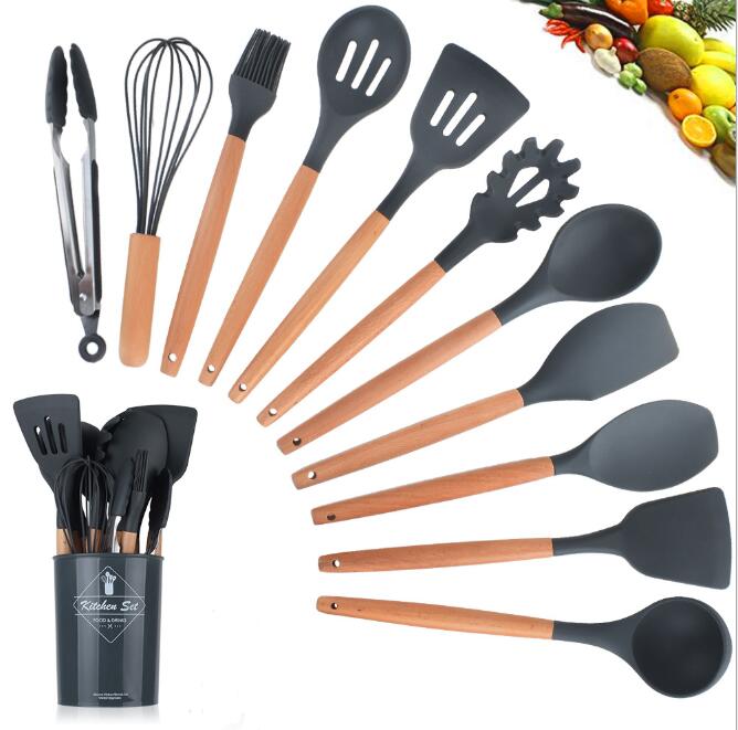 Silicone Kitchenware with Wooden Handle - Heat Resistant-Home Essentials Products-SROYAS 
