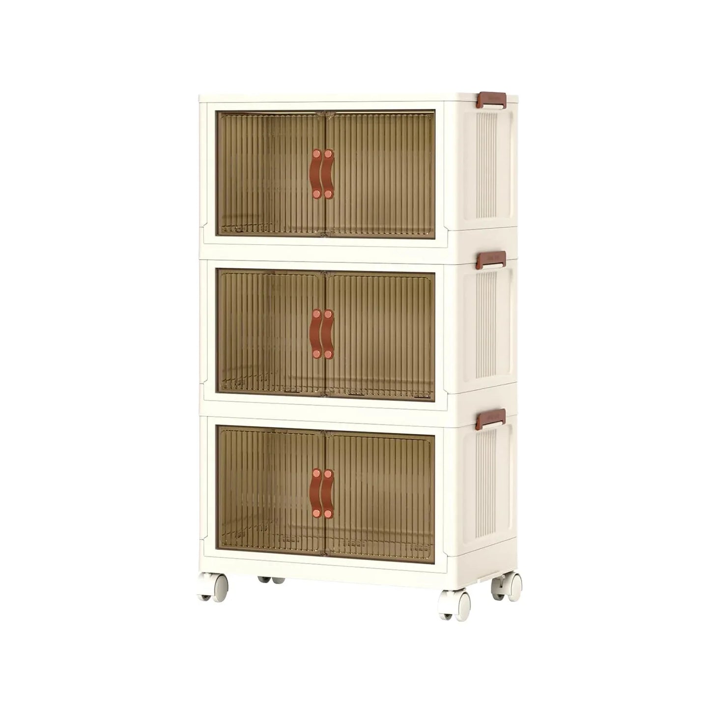 3-Piece Foldable Storage Bins with Lid, Wheels and Magnetic Door | Stackable Home Organizer for pantry food storage and kitchen organization - SROYAS