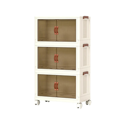 3-Piece Foldable Storage Bins with Lid, Wheels and Magnetic Door | Stackable Home Organizer for pantry food storage and kitchen organization - SROYAS