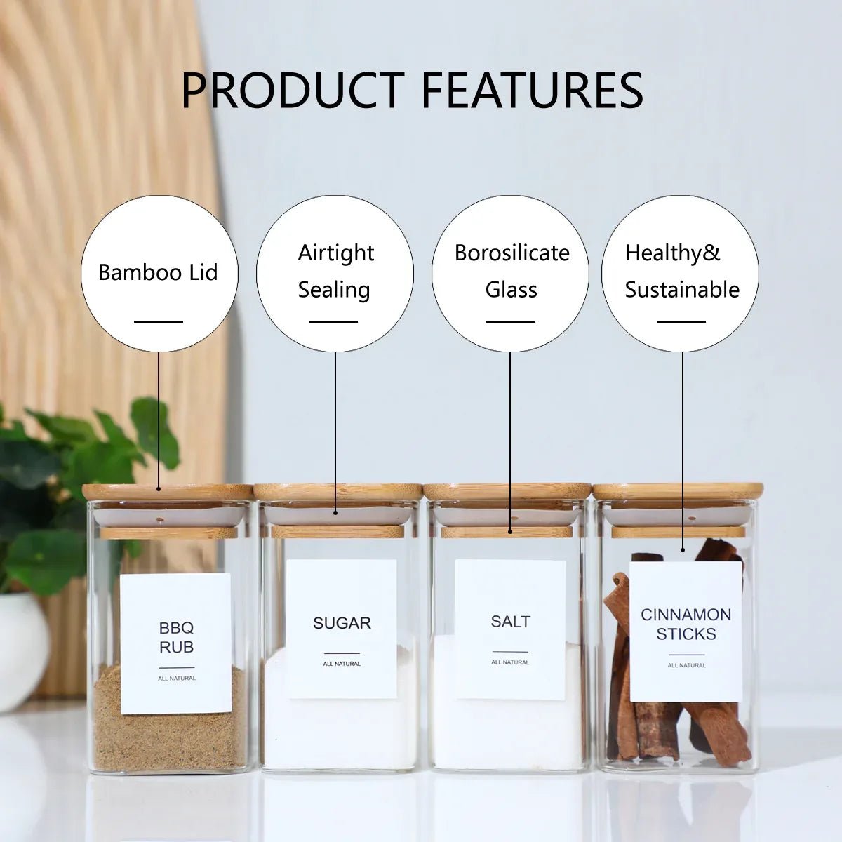 12-Piece Square Spice Jar Set with 72 Labels | Glass Kitchen Seasoning Organizer-SROYAS 