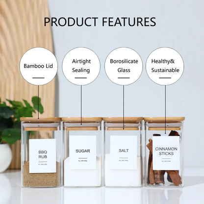 12-Piece Square Spice Jar Set with 72 Labels | Glass Kitchen Seasoning Organizer-SROYAS 