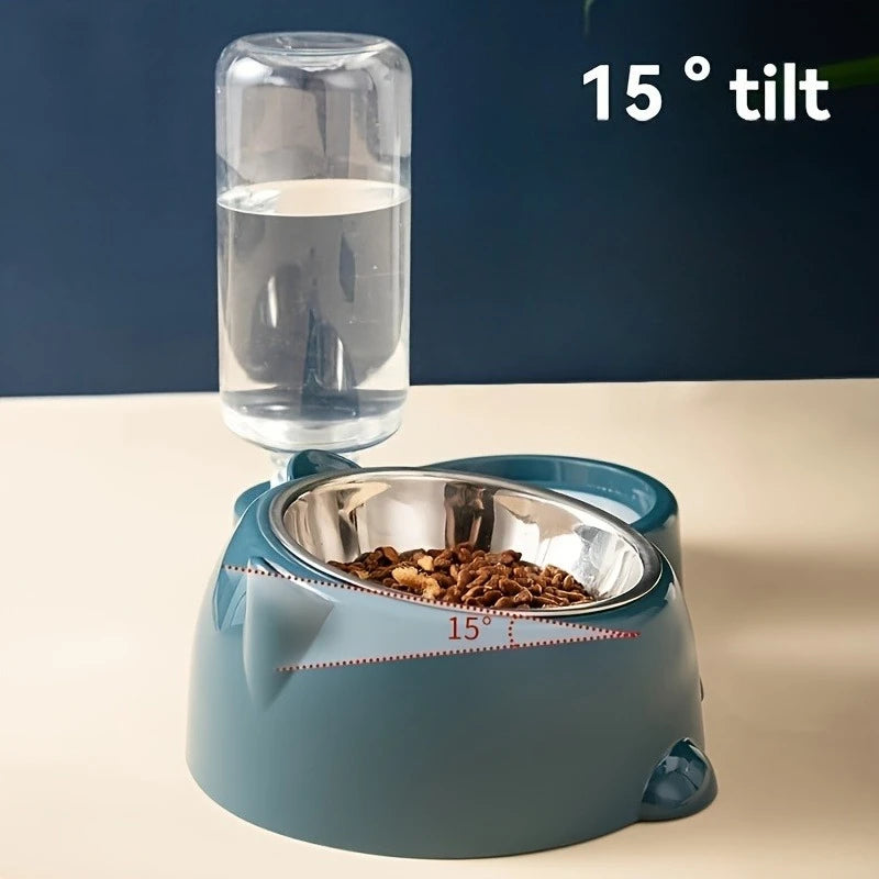 Automatic Pet Feeder & Water Dispenser – Slanted Mouth, No Battery Required