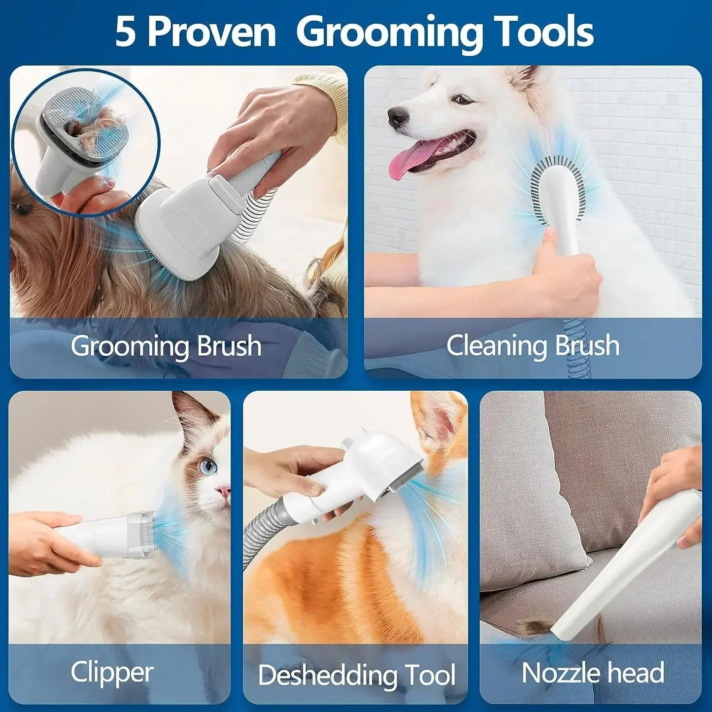 Dog Grooming Kit – 4 Clipper Combs, 2.5L Vacuum & 5 Tools for Shedding & Care