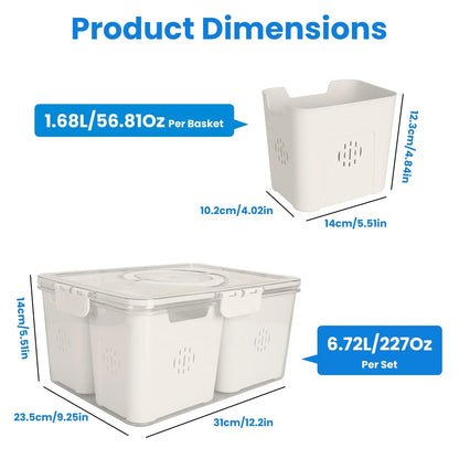 2-Pack Airtight Fruit Storage Containers – 8 Colander Baskets, 227oz-SROYAS 