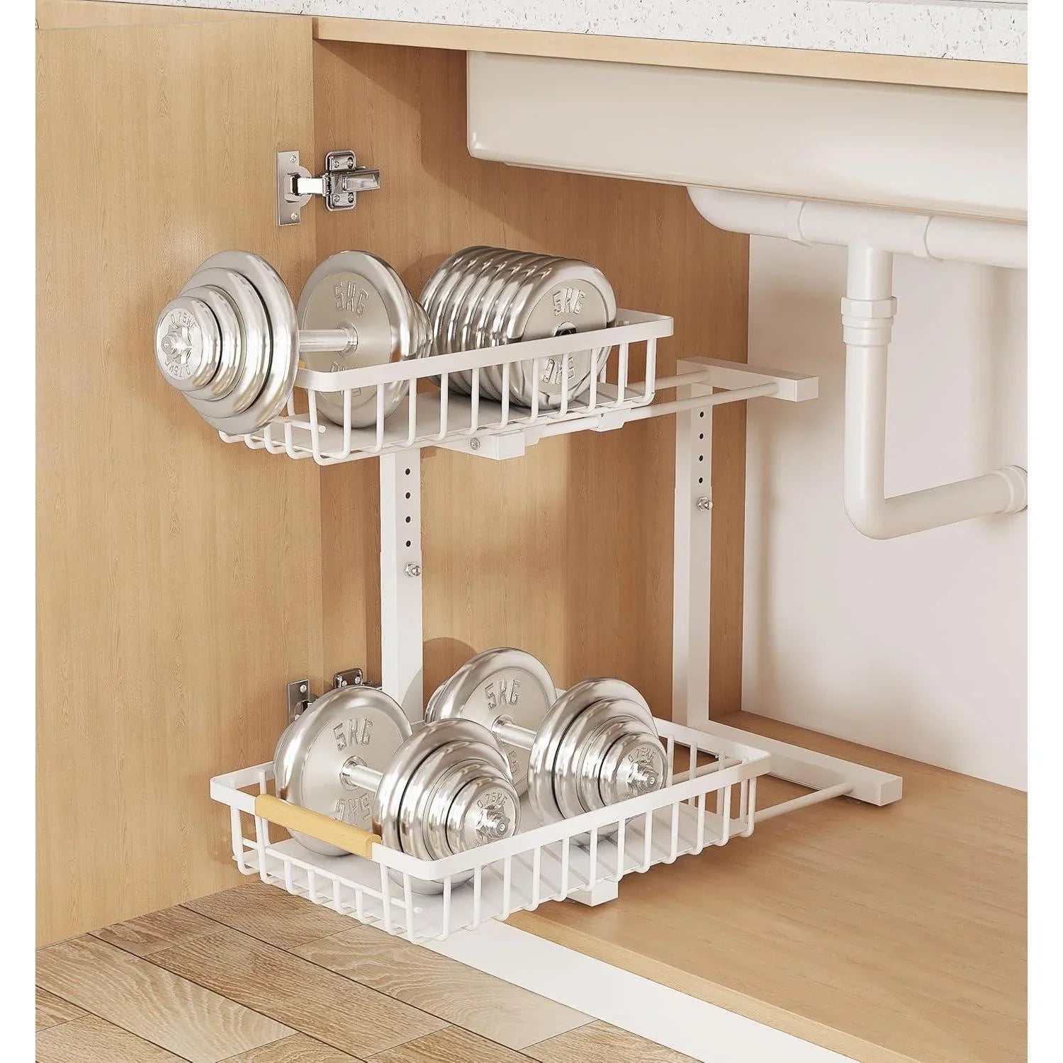Under Sink Pull-Out Organizer – L-Shaped, 5-Level Adjustable Height-SROYAS 