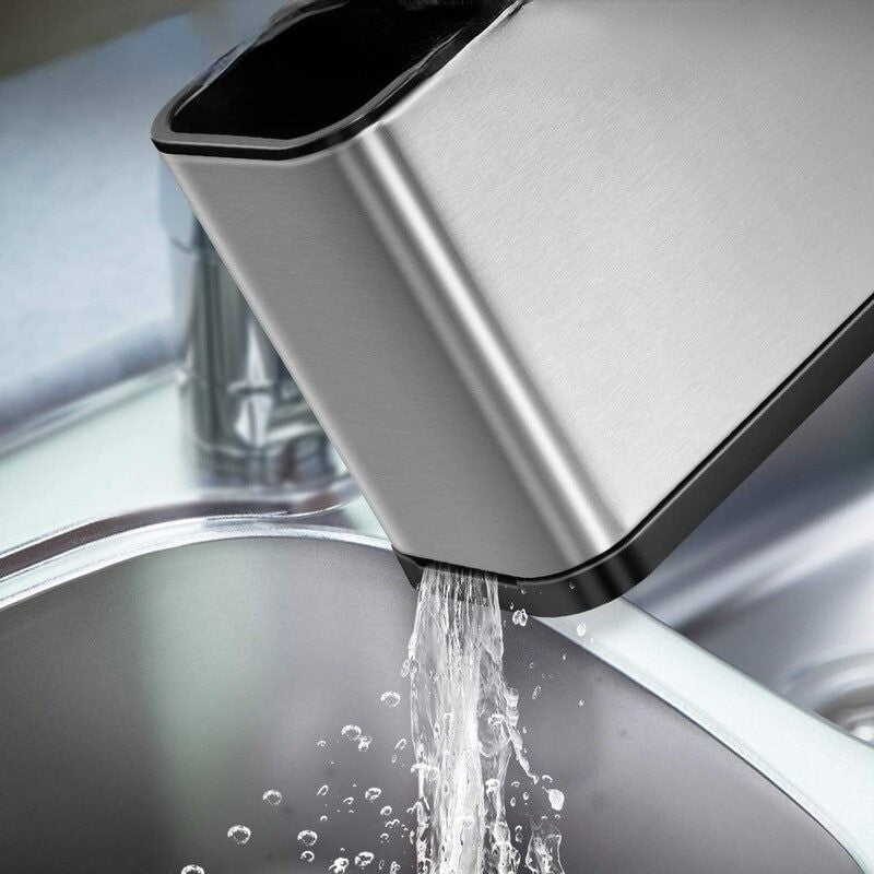 Stainless Steel Utensil Holder with 4 Compartments & Drain Base - product image 1 | SROYAS kitchen countertop organizer