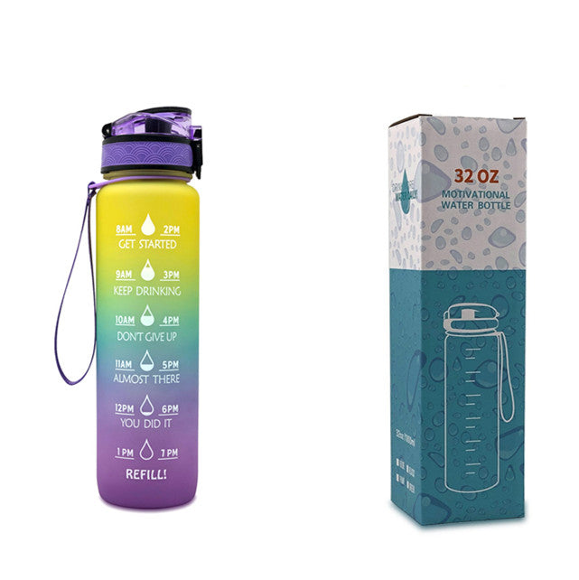 Motivational Water Bottle 1L with Time Marker - BPA Free