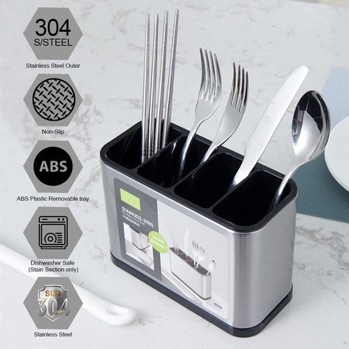 Stainless Steel Utensil Holder with 4 Compartments & Drain Base - product image 9 | SROYAS kitchen countertop organizer