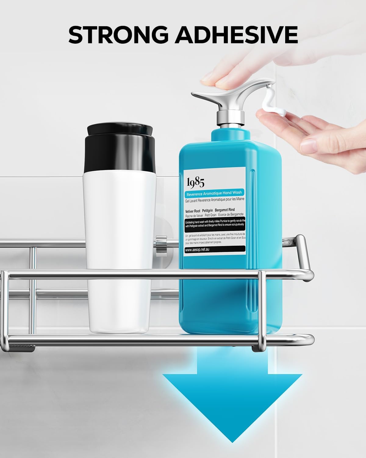 Supplier adhesive-support demonstration with toiletries