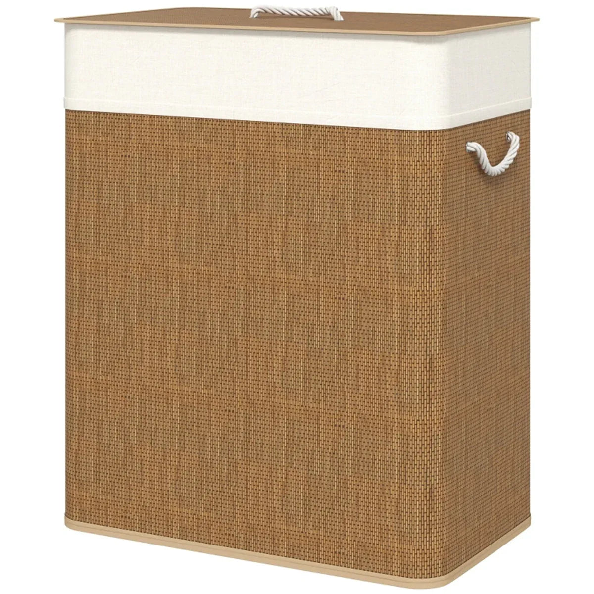 Double Bamboo Laundry Hamper - 26.4 Gal with Lid and Liner for pantry food storage and kitchen organization - SROYAS