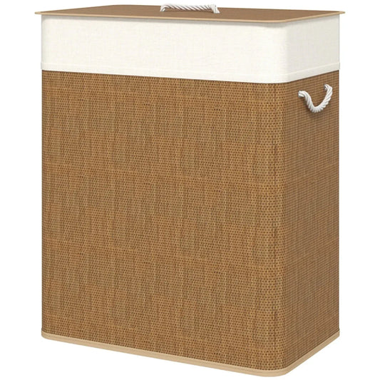 Double Bamboo Laundry Hamper – 26.4 Gal with Lid & Liner-SROYAS 