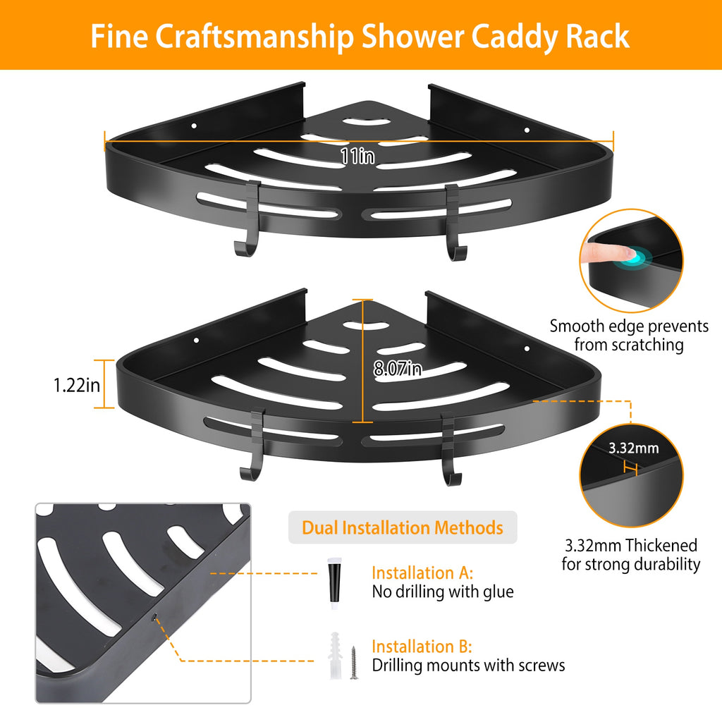 Aluminum Corner Shower Caddy Shelf Set (2pcs) view 5 for bathroom organization and vanity storage
