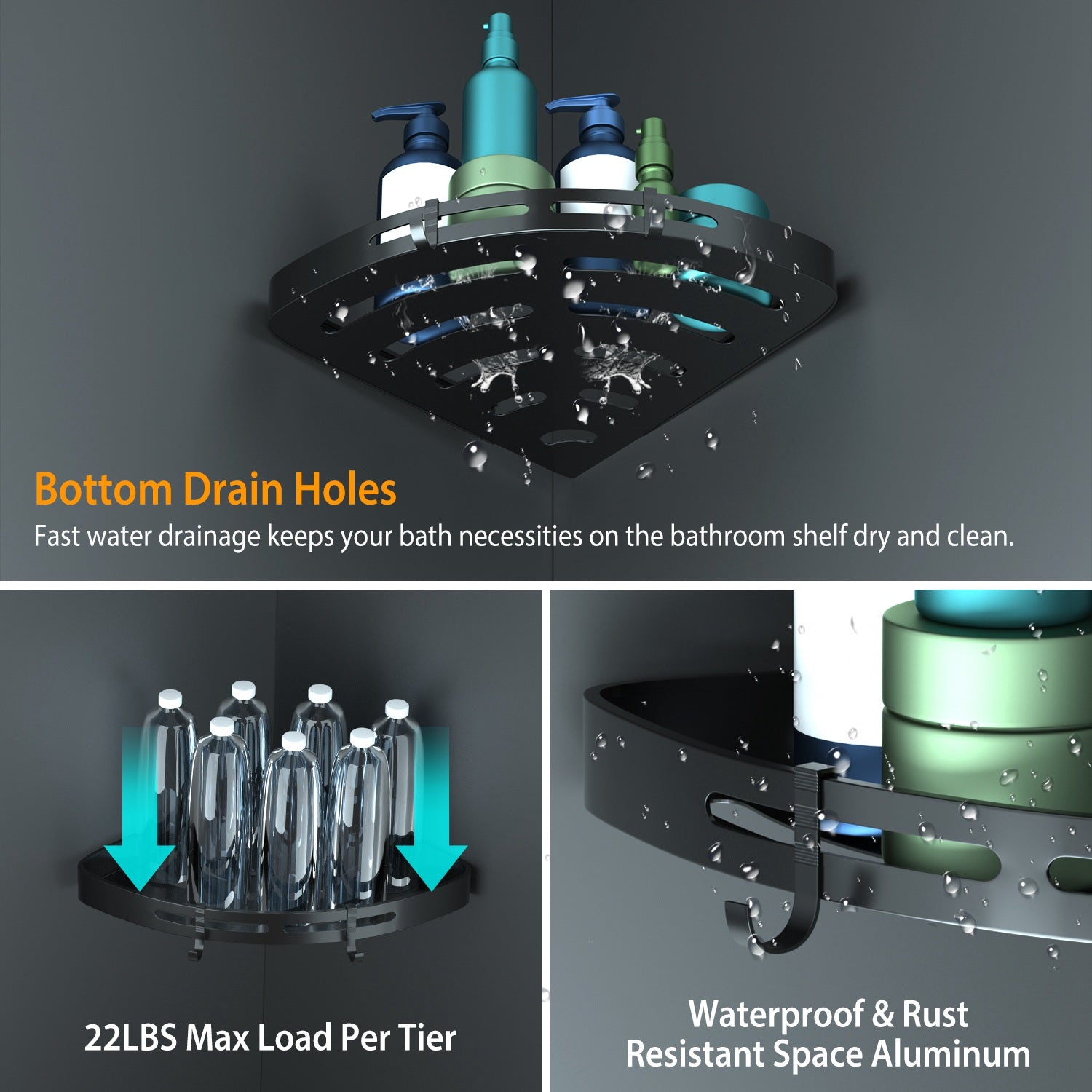 Aluminum Corner Shower Caddy Shelf Set (2pcs) view 9 for bathroom organization and vanity storage