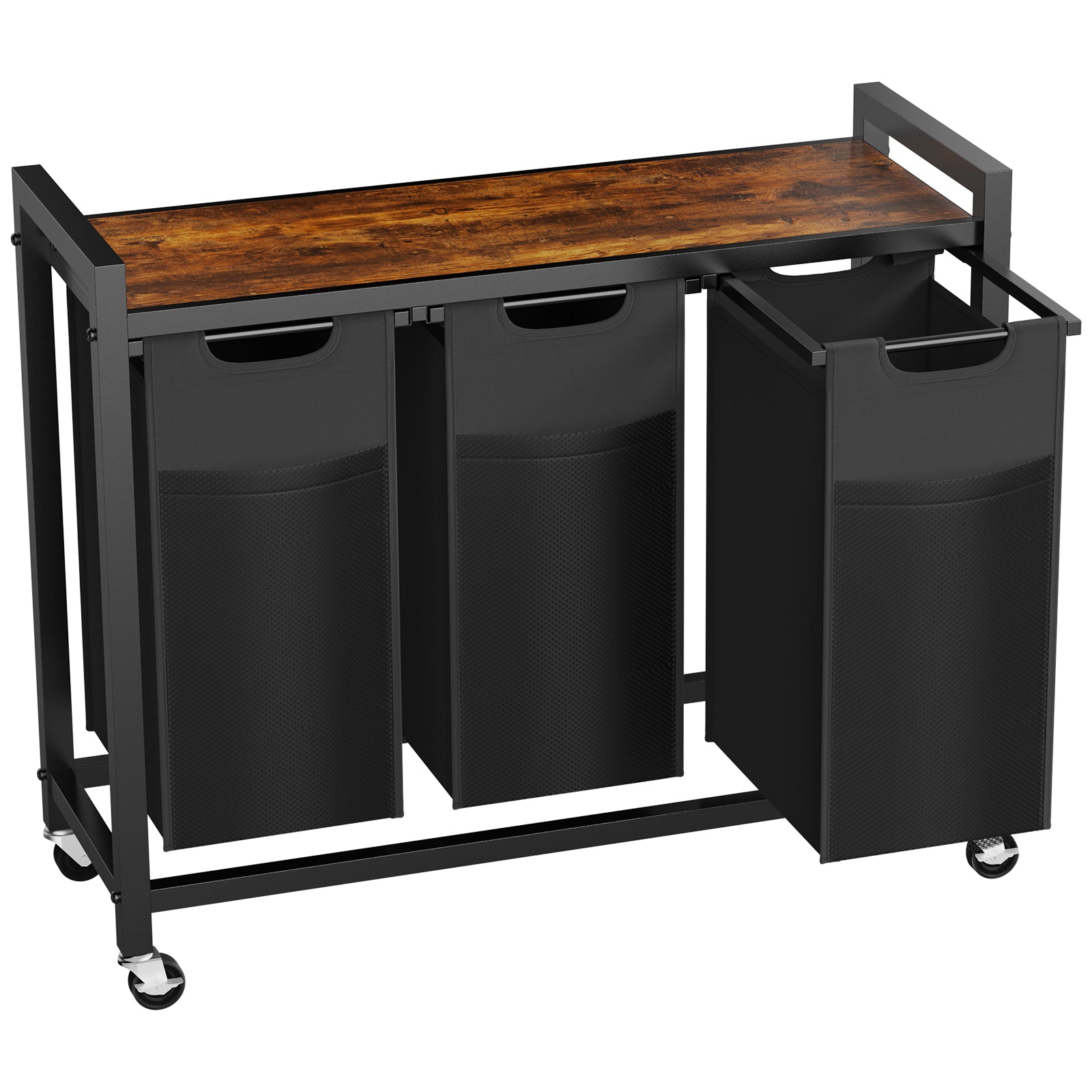 Laundry Hamper with Pull-Out Bags, Shelf and Wheels | 2 or 3 Basket Sorter for bathroom organization and vanity storage - SROYAS