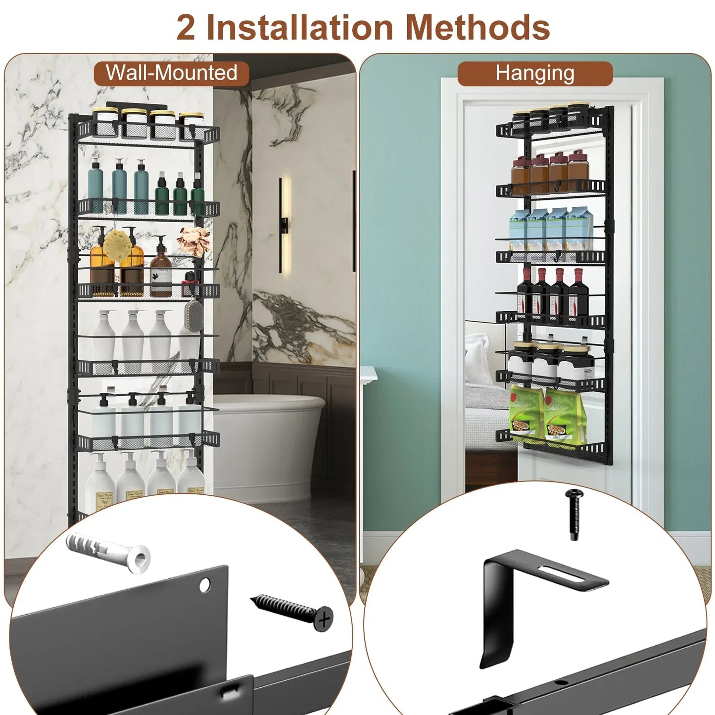 6-Tier Over-Door Pantry Organizer, 110 lb Carbon Steel-SROYAS 