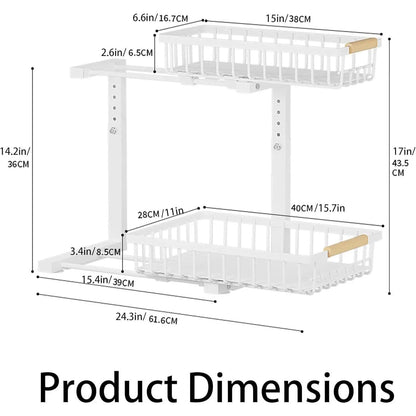 Under Sink Pull-Out Organizer – L-Shaped, 5-Level Adjustable Height-SROYAS 