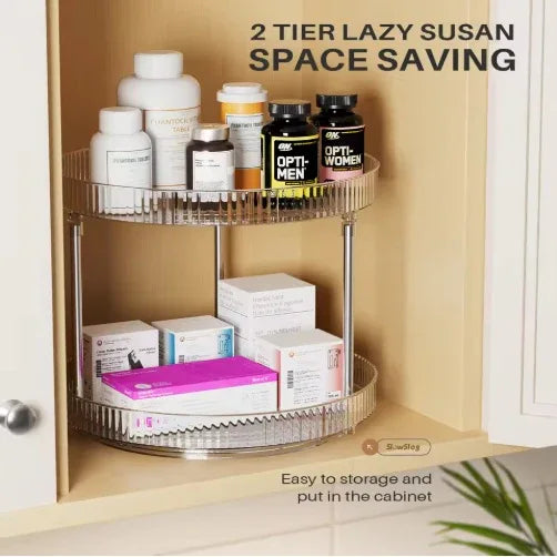 2-Pack 2-Tier Rotating Spice Rack Lazy Susan | 360° Spinning Kitchen Counter Organizer-SROYAS 
