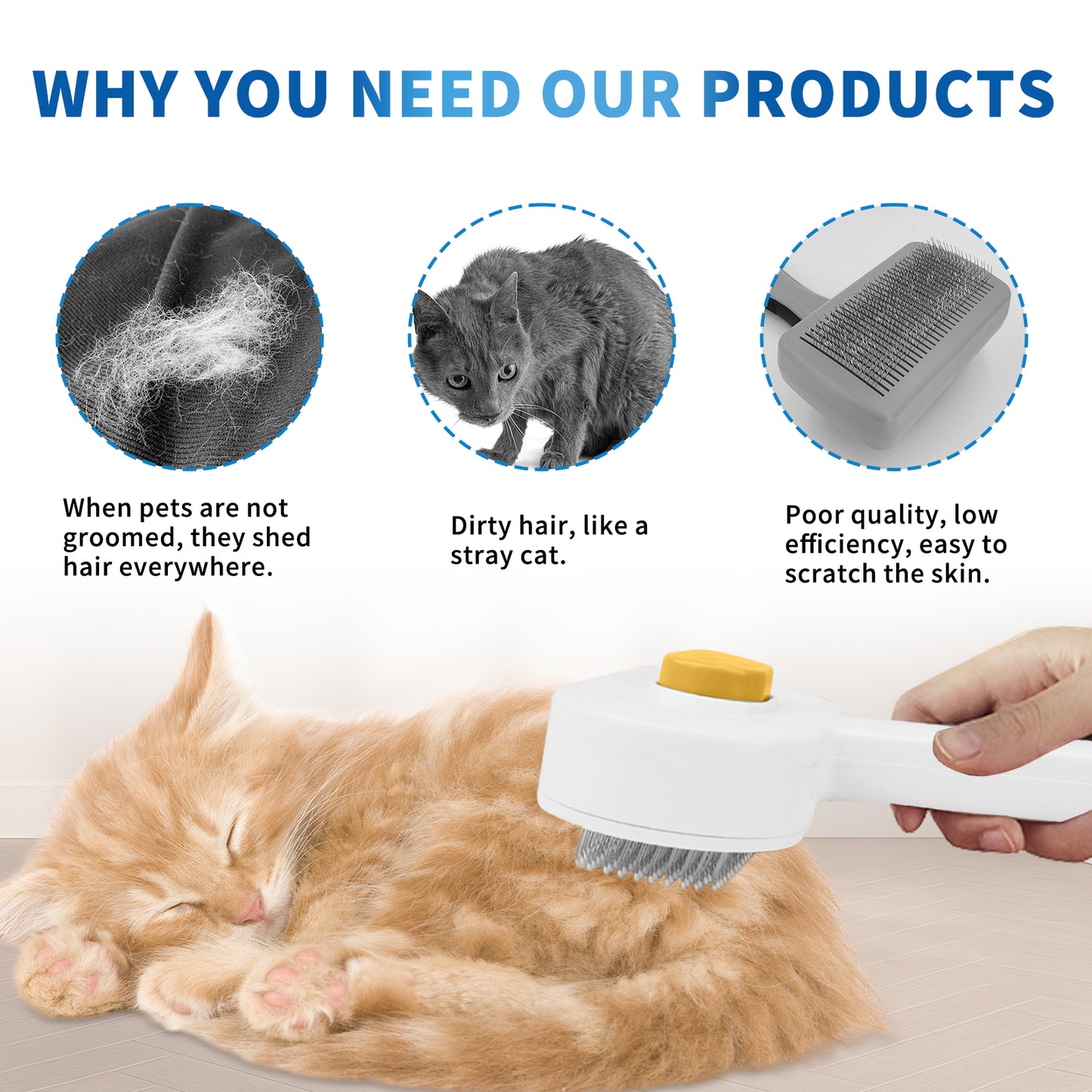 Self-Cleaning Pet Brush for Easy Grooming & Deshedding