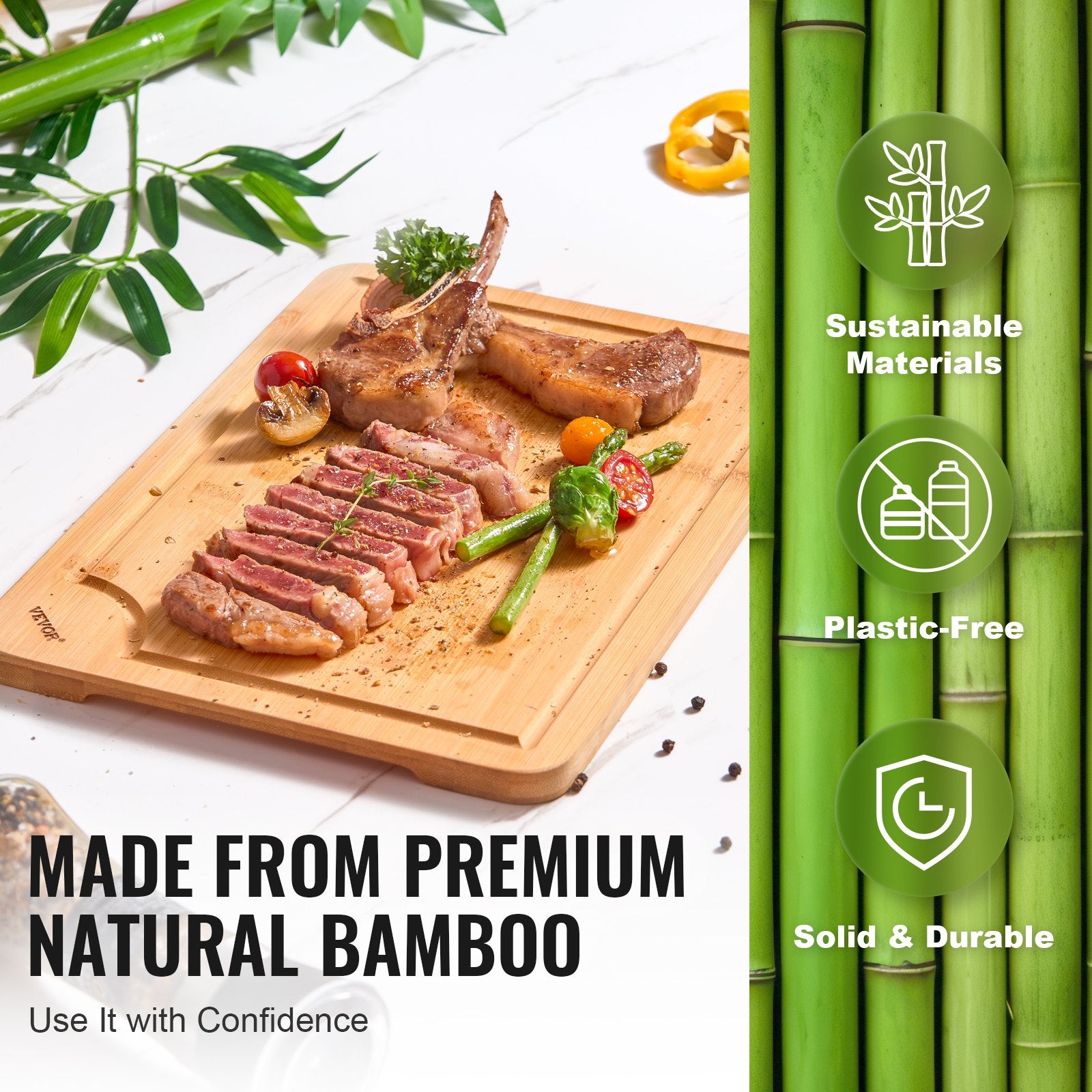 Bamboo Cutting Board Set | 3-Piece with Built-In Handle, Natural view 3 for kitchen organization and cabinet storage