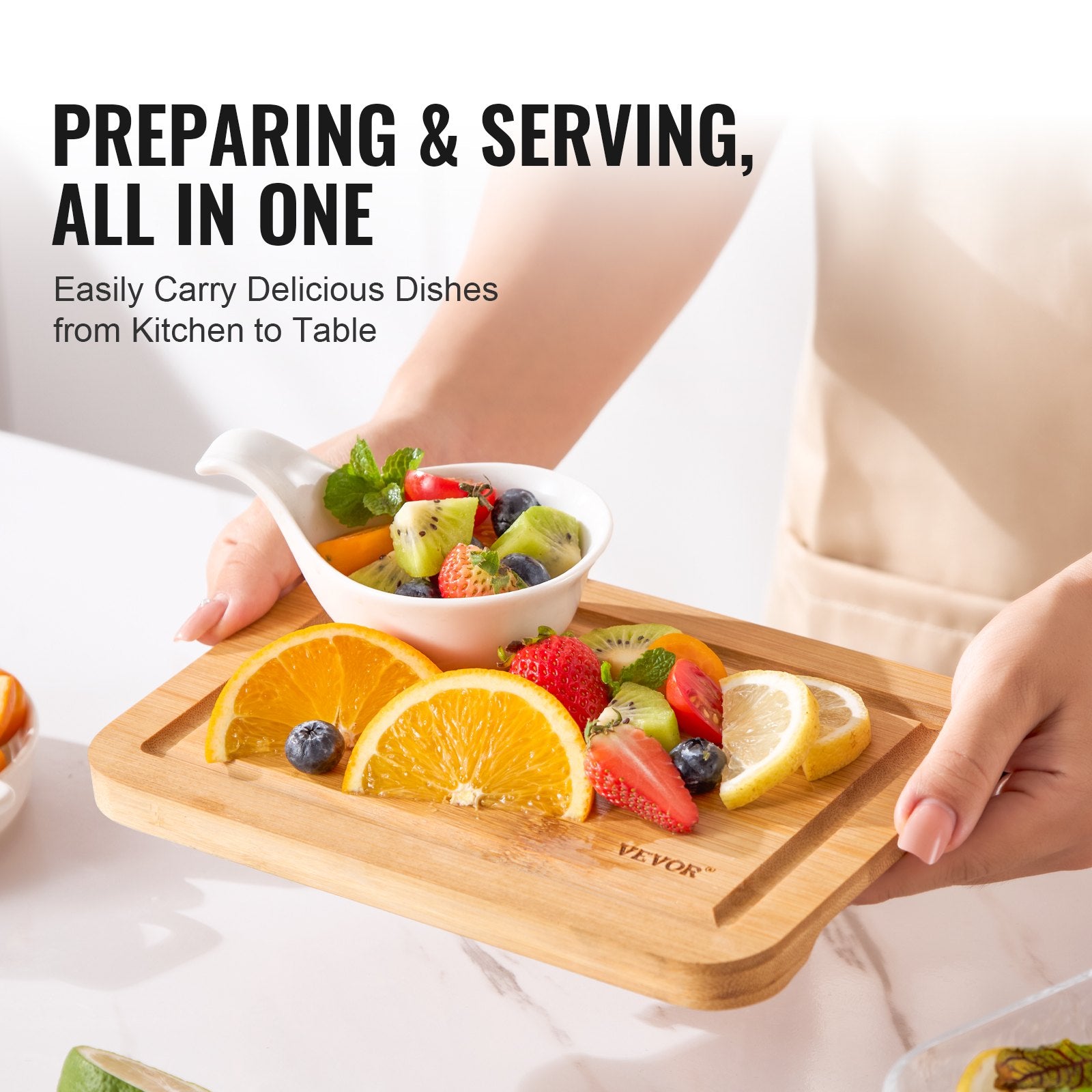 Bamboo Cutting Board Set | 3-Piece with Built-In Handle, Natural view 5 for kitchen organization and cabinet storage