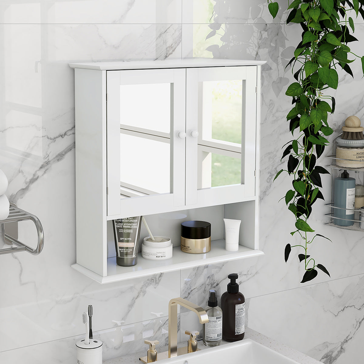 Bathroom Wall Cabinet with Double Mirror Doors for bathroom organization and vanity storage