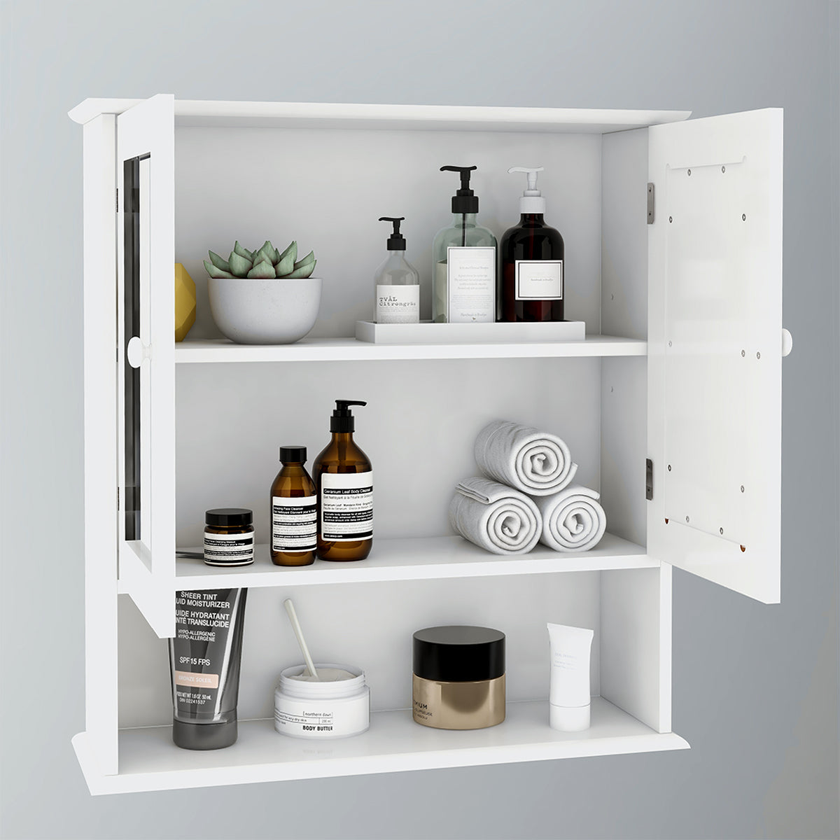 Bathroom Wall Cabinet with Double Mirror Doors view 5 for bathroom organization and vanity storage