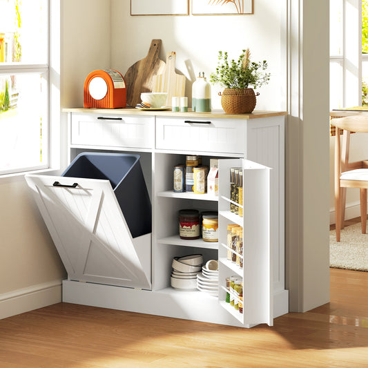 Farmhouse Tilt-Out Trash Cabinet with 3-Tier Spice Rack-SROYAS 