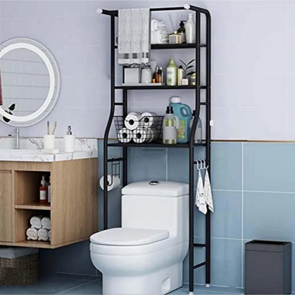 Black rack in a bathroom placement example